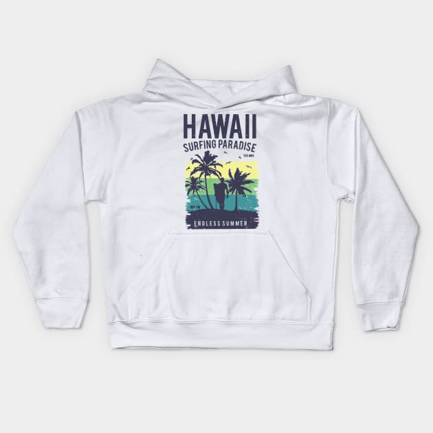 Hawaii Surfing Paradise Kids Hoodie by JakeRhodes